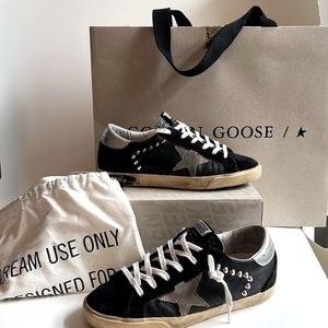 GOLDEN GOOSE Super-Star in black leather and suede with silver studs - IT 38